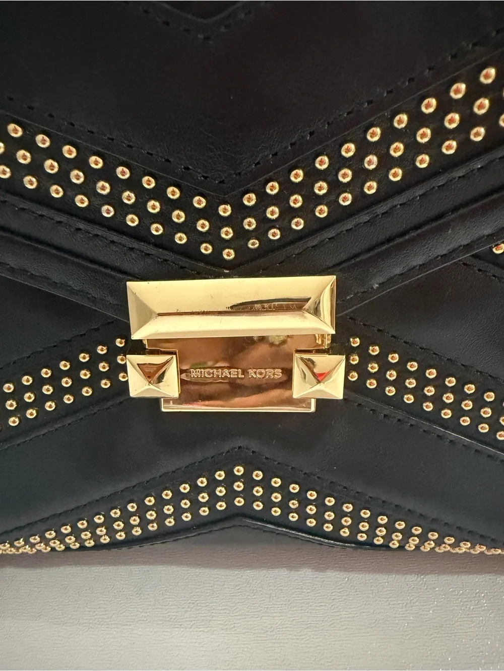 Michael Kors Black Leather Satchel with Gold Stud Accents